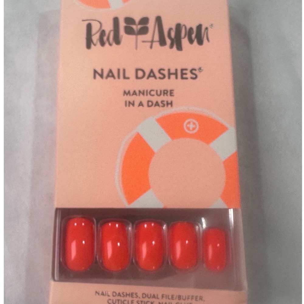 Red Aspen Nail Dashes Press On Manicure Kit Glossy Orange Red Summer Somewhere